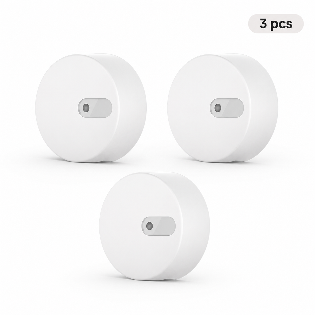 Three-pack studio image of unbranded radar presence sensors