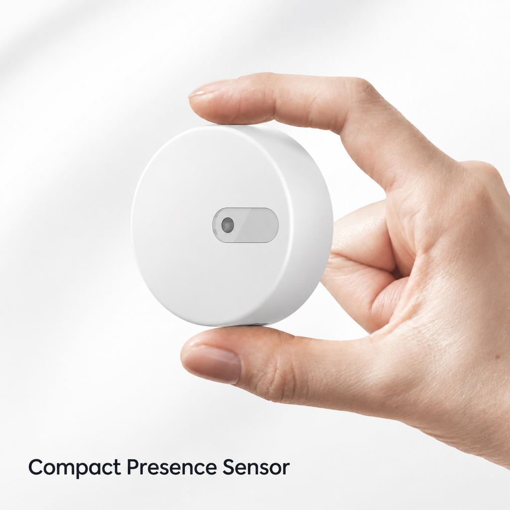 Handheld compact radar presence sensor on white background