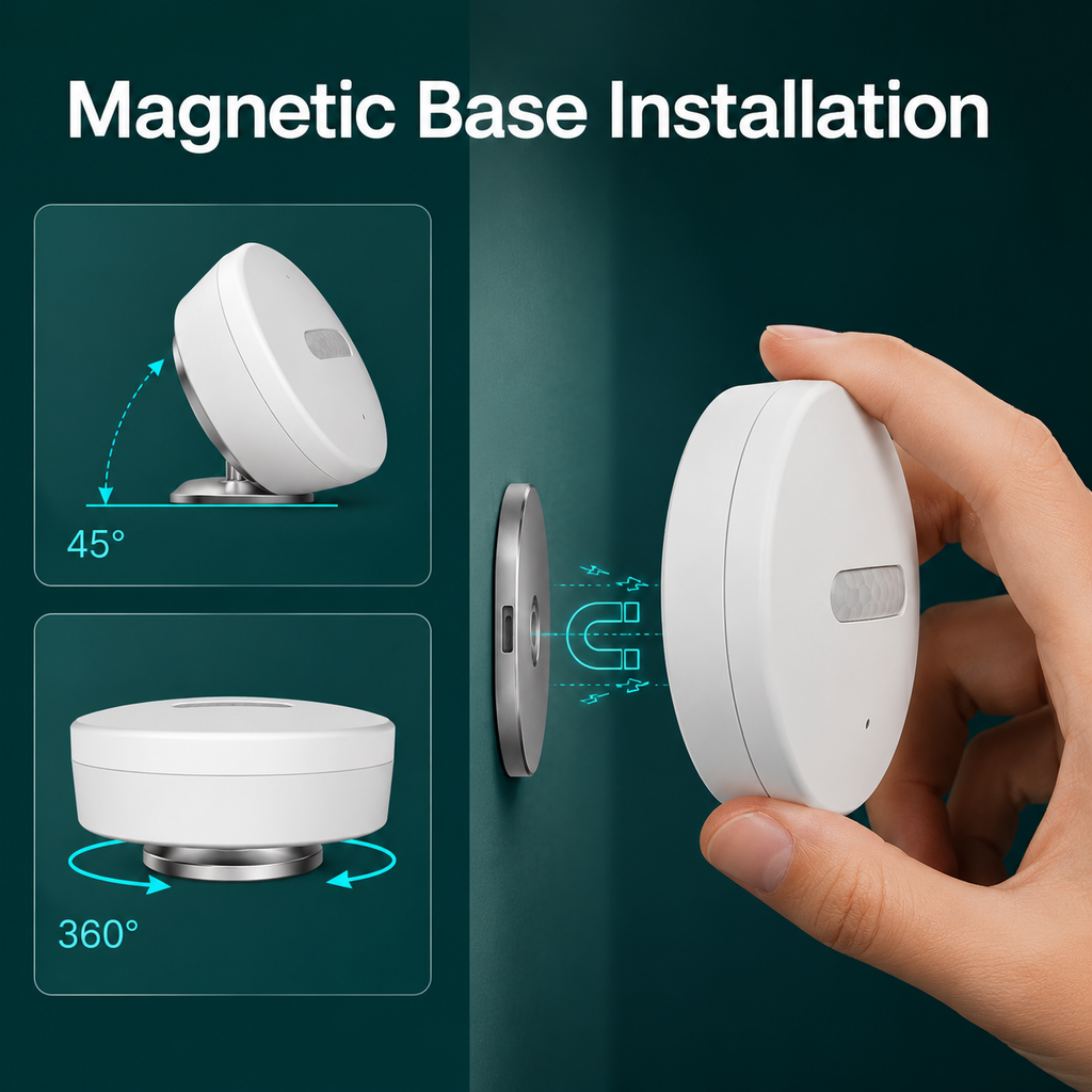 Magnetic base installation visual for radar presence sensor