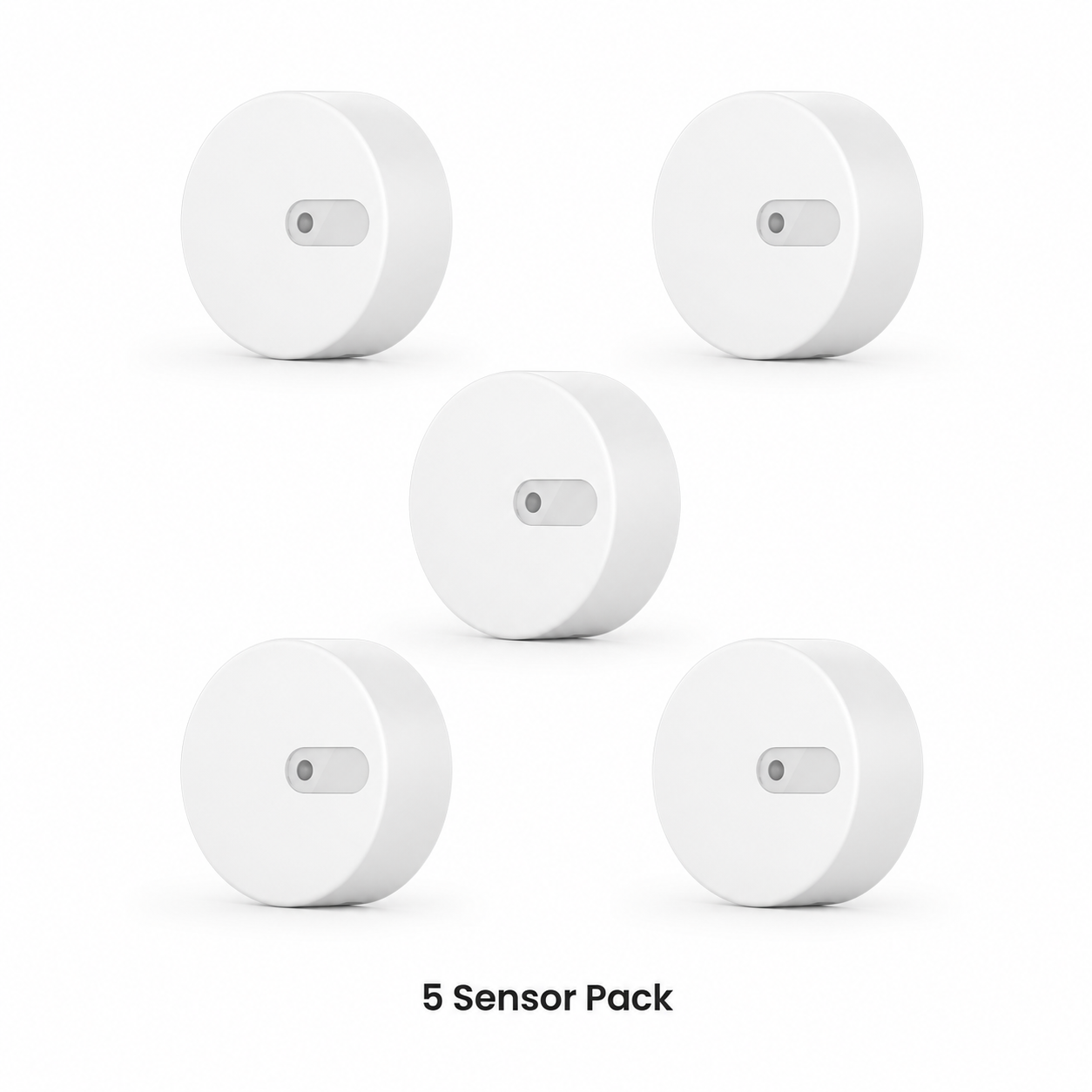 Studio packshot of five radar presence sensors