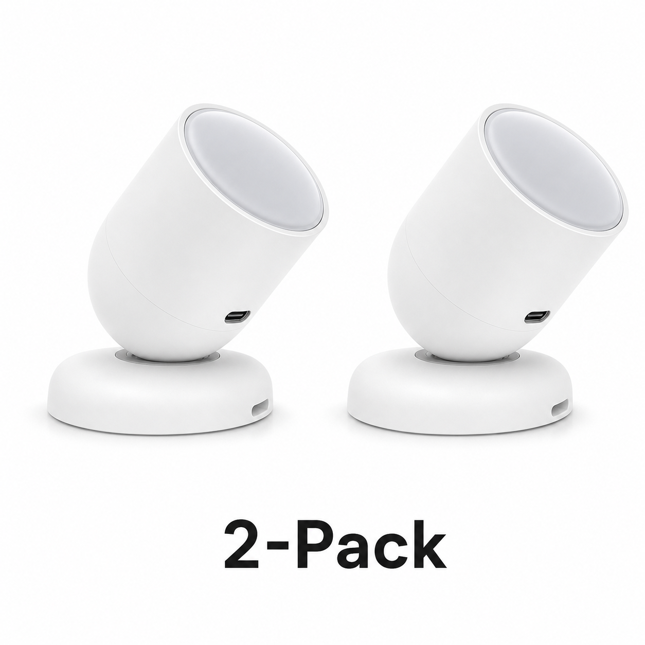 Studio packshot of two white Zigbee radar presence sensors