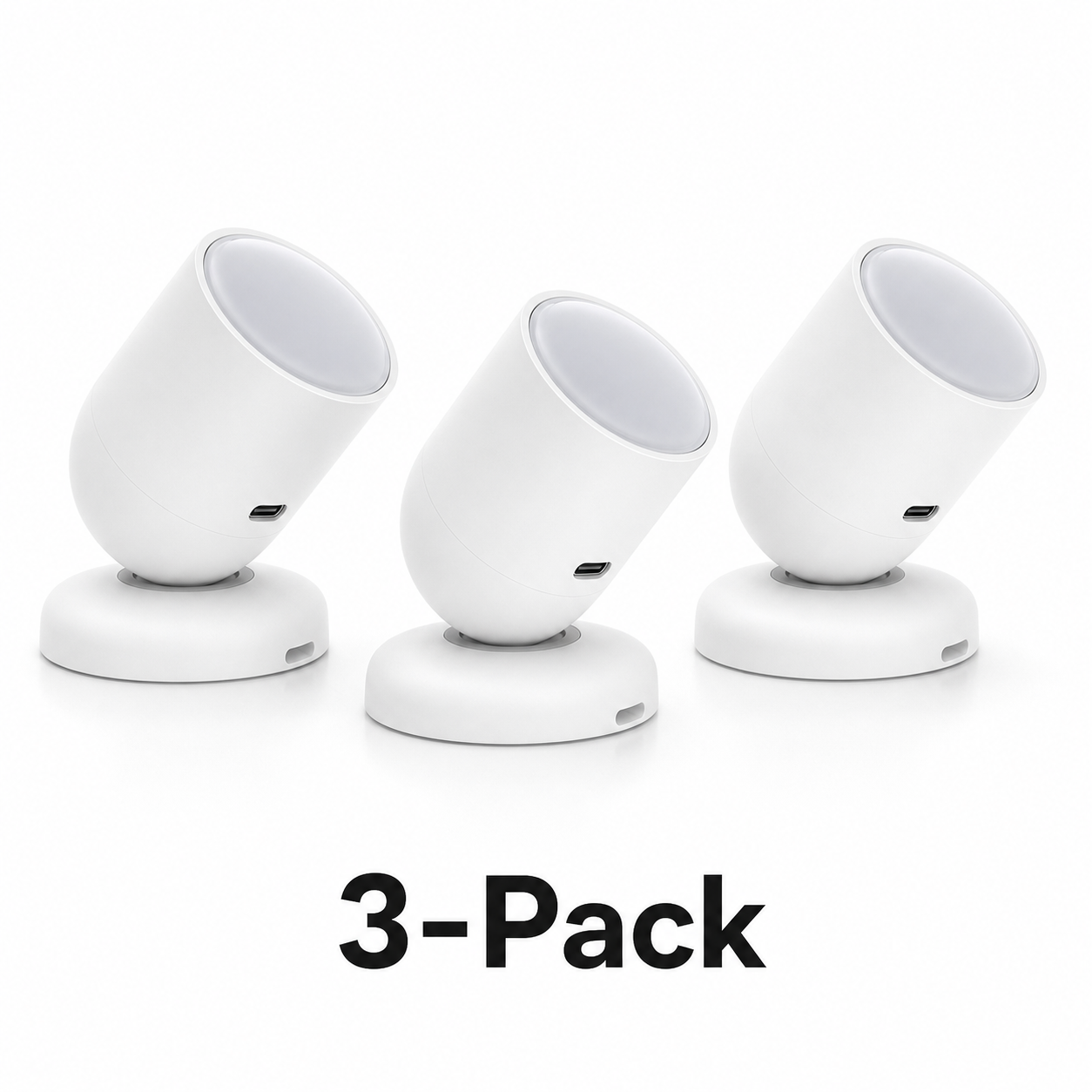 Studio packshot of three white Zigbee radar presence sensors