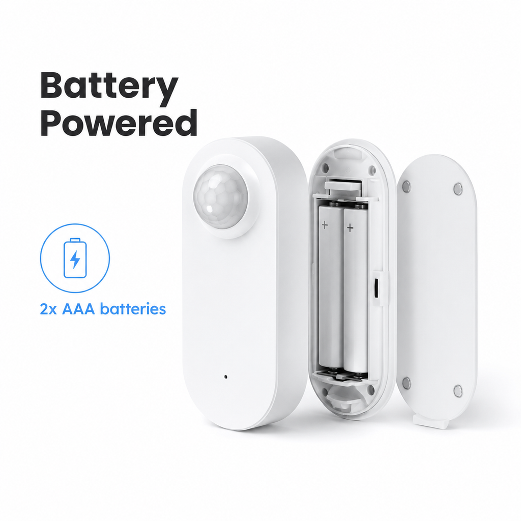 Battery powered smart presence sensor detail with two AAA batteries