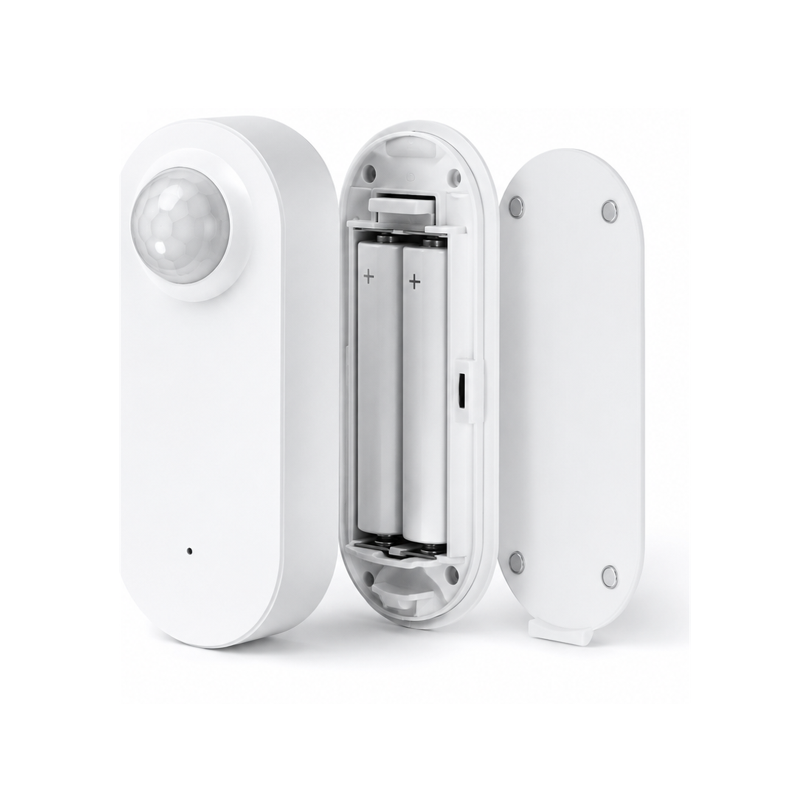 Détail du compartiment batterie du capteur NéoSense Radar Comfort sur fond blanc