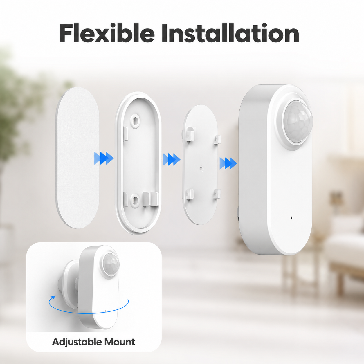Flexible installation and adjustable mount diagram for smart presence radar sensor