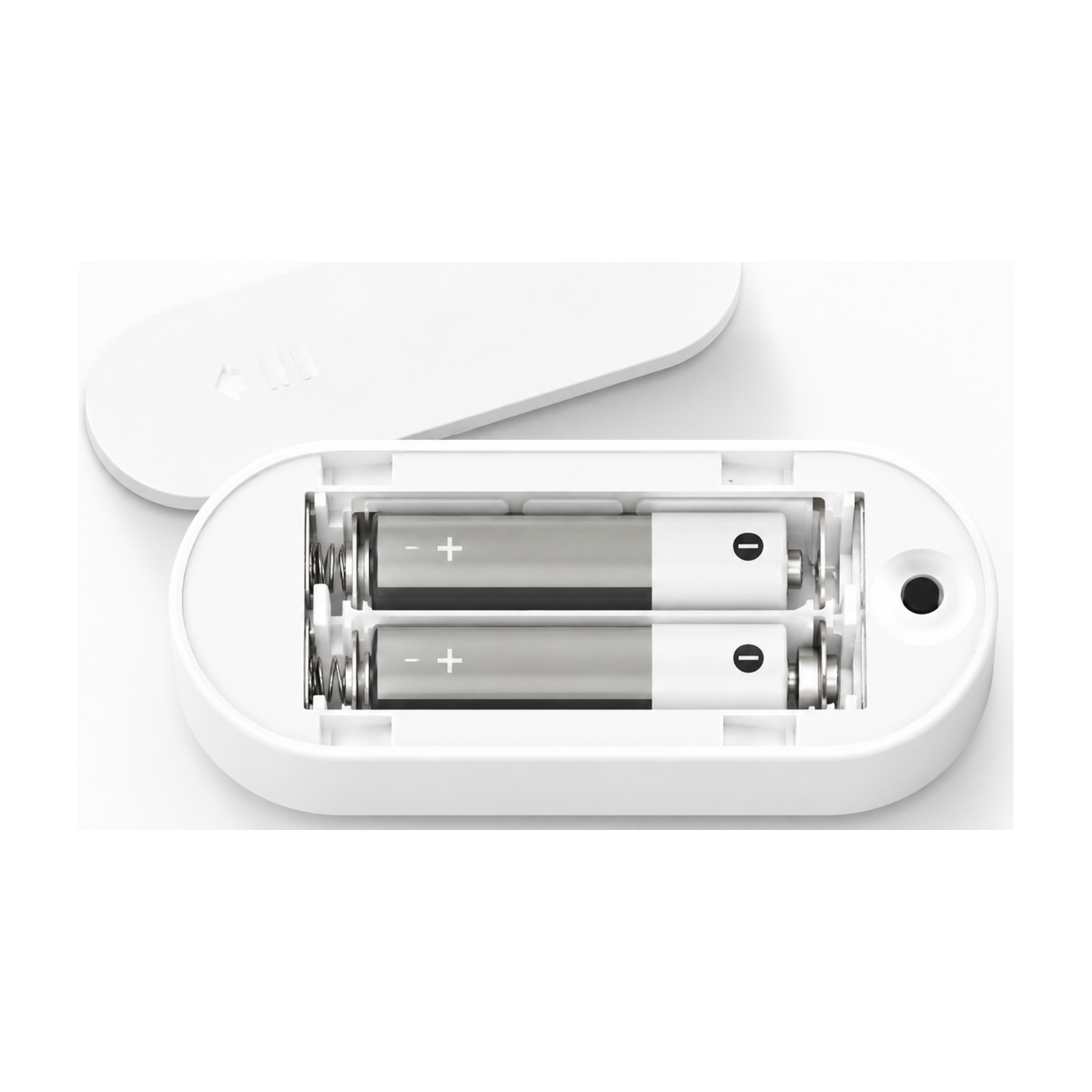 Compartiment piles du capteur NéoSense Radar PIR Comfort sur fond blanc