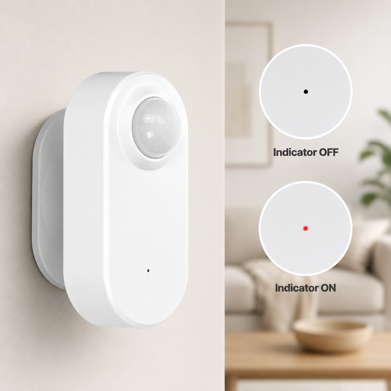 Indicator light on and off states for compact presence sensor