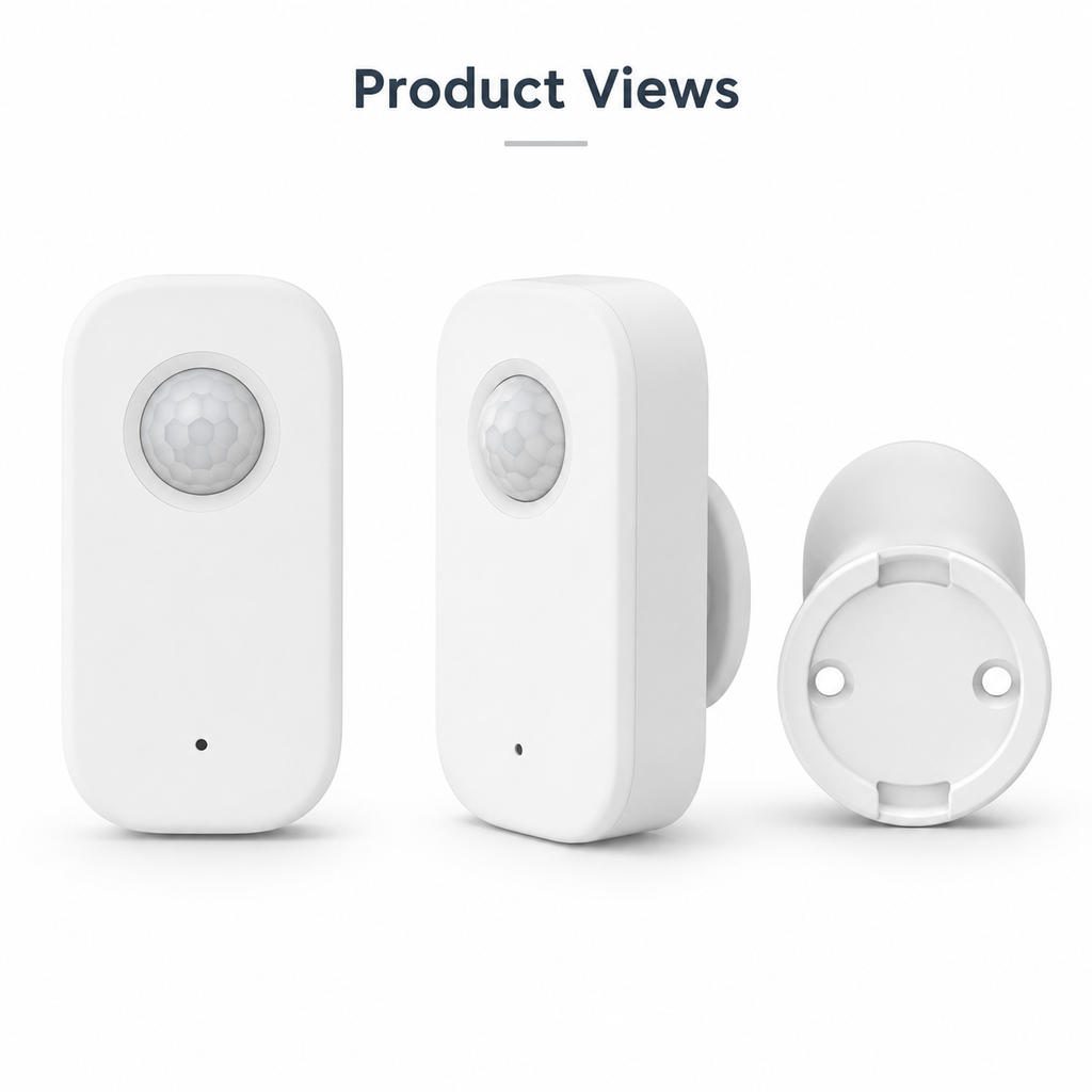 Front side and rear studio views of compact presence sensor
