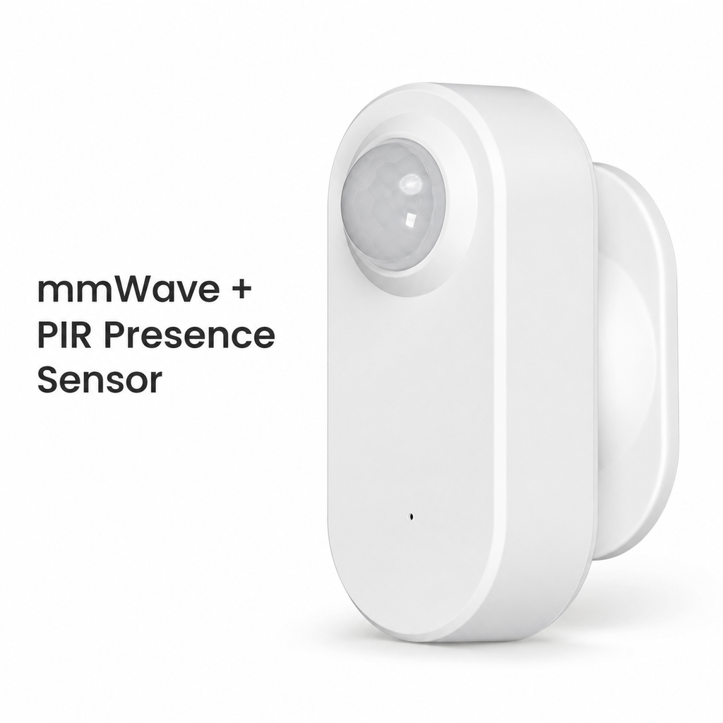 Studio packshot of white mmWave PIR presence sensor