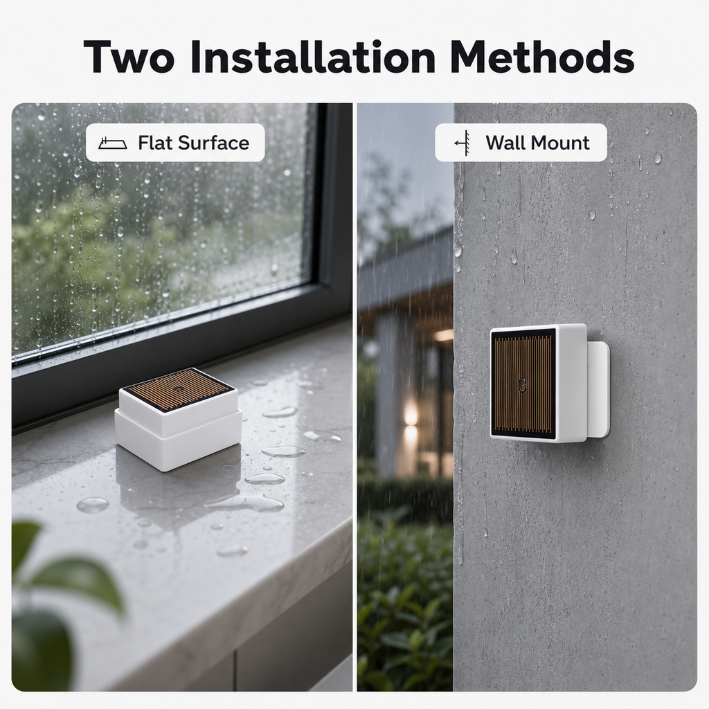 Two installation methods for rain and leak sensor