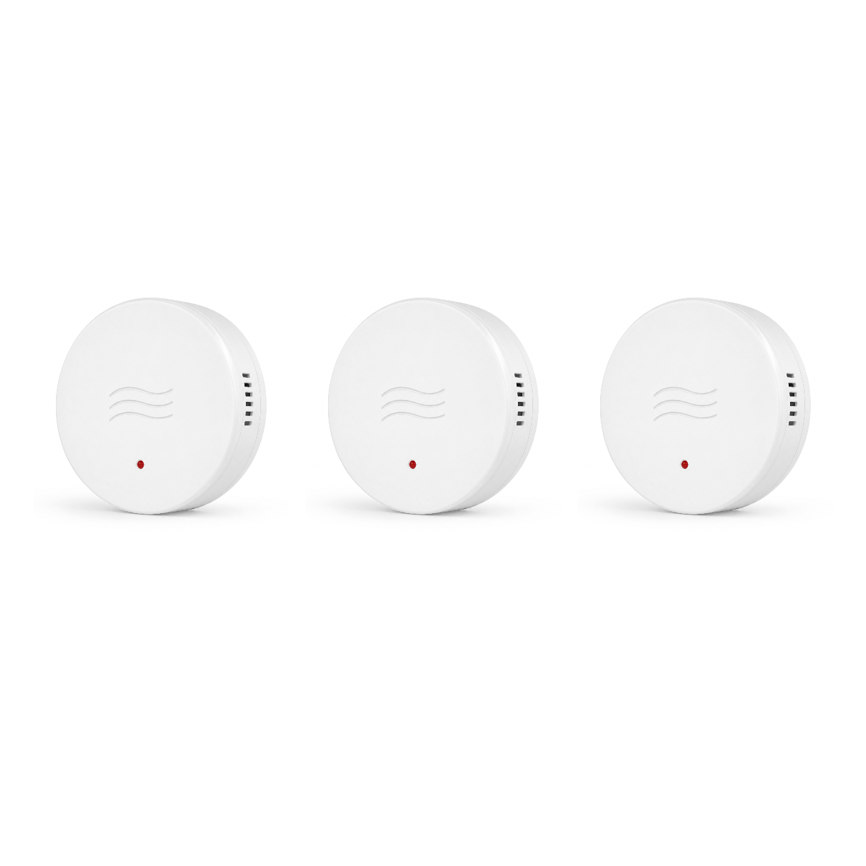 Trois capteurs vibration et inclinaison ZigBee NéoSense Vibration Comfort sur fond blanc