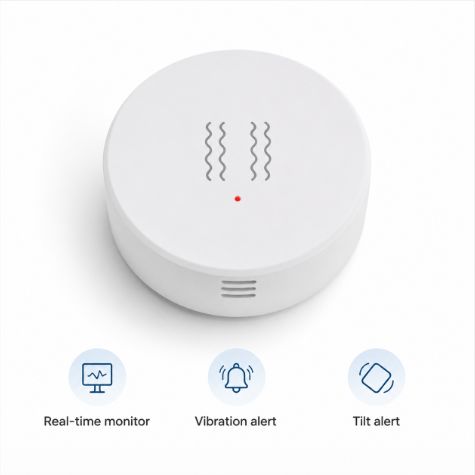 Studio packshot of ZigBee vibration and tilt sensor