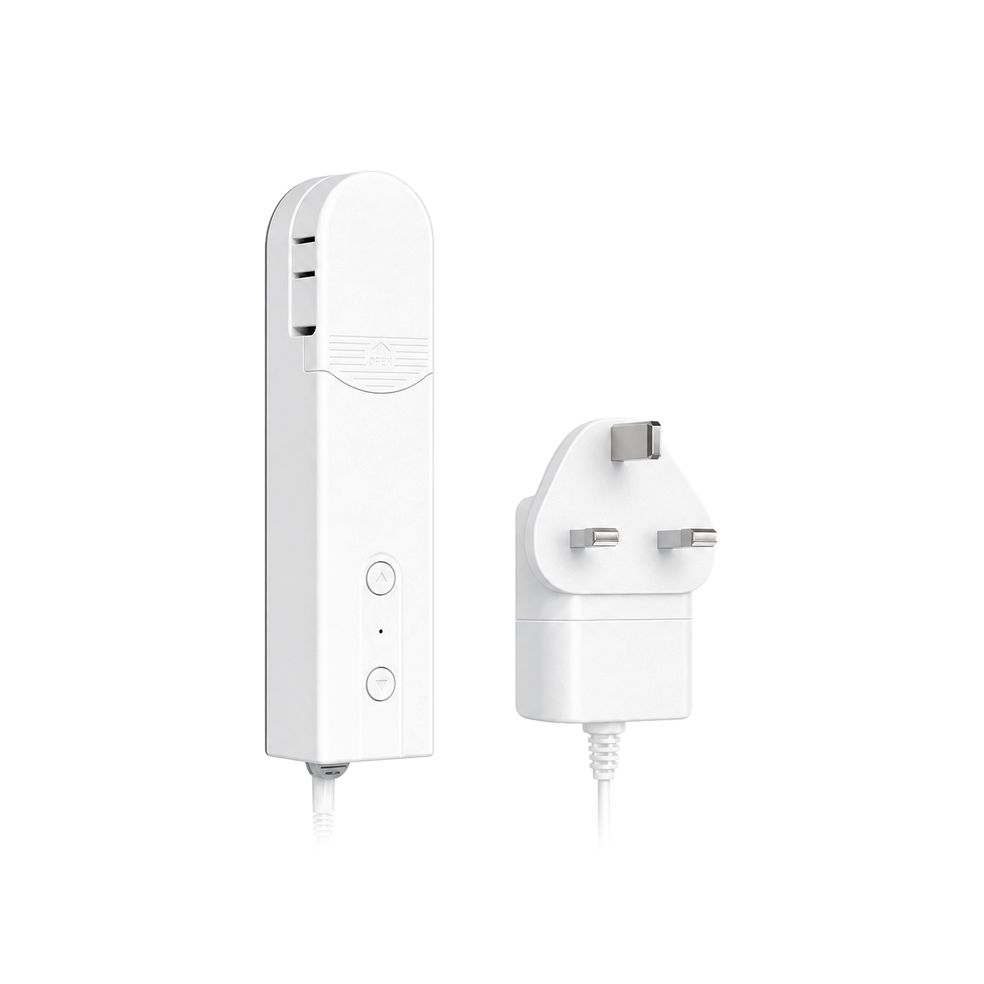 NeoShade Chain WiFi Comfort moteur chaine avec adaptateur UK sur fond blanc