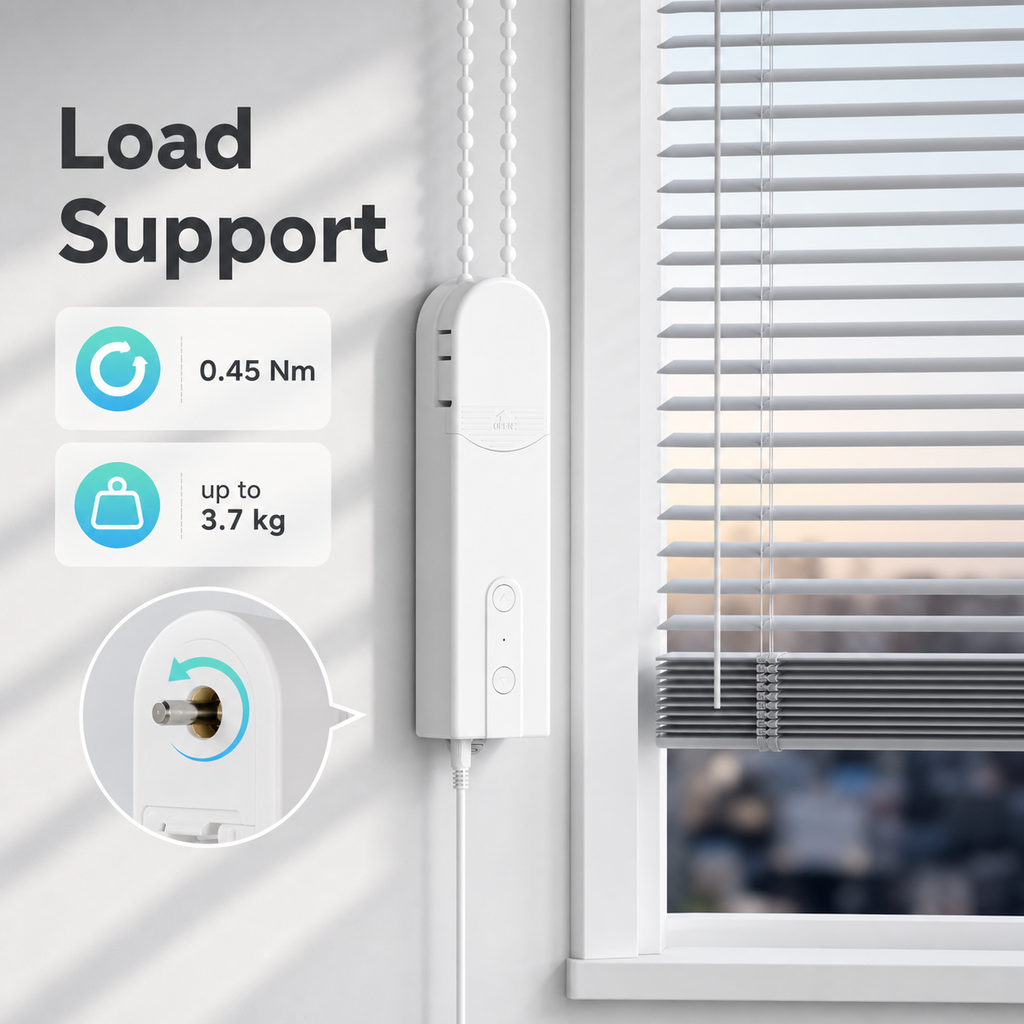 Load support visual for WiFi chain roller blinds motor