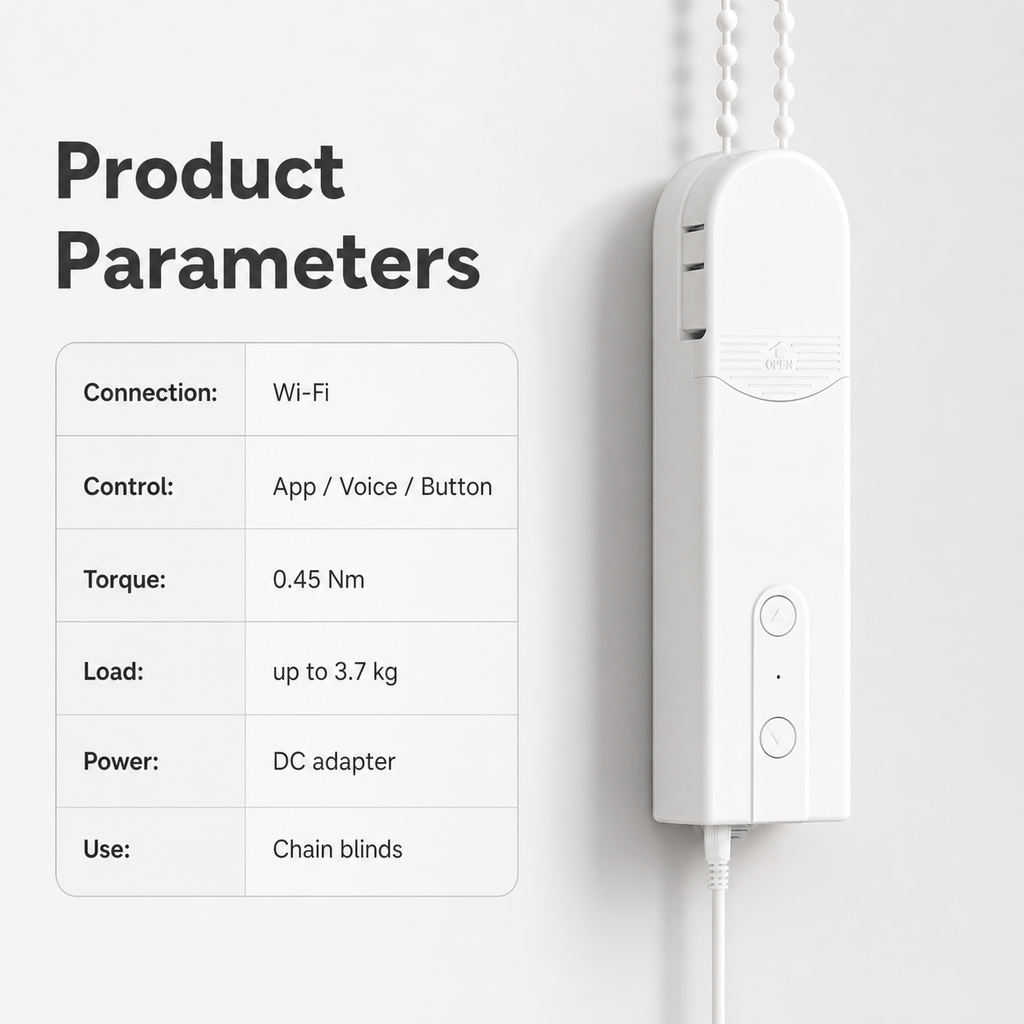 Product parameters for WiFi chain roller blinds motor