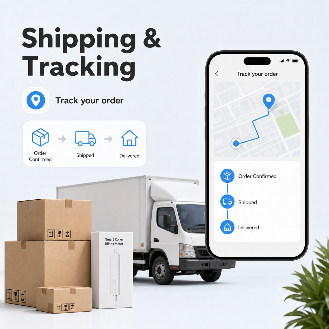 Shipping and tracking visual for chain roller blinds motor order