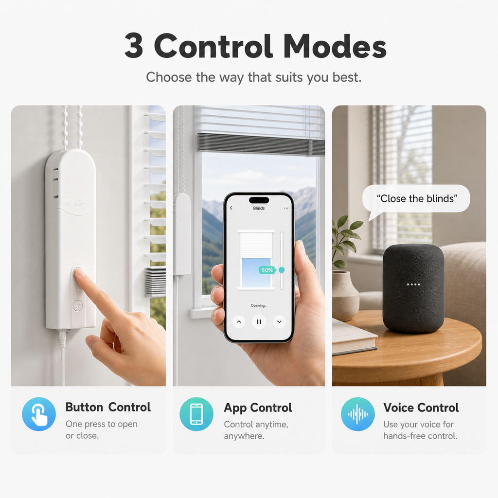 Three control modes for WiFi chain roller blinds motor