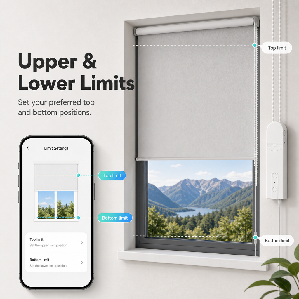 Upper and lower limit settings for motorized roller blinds