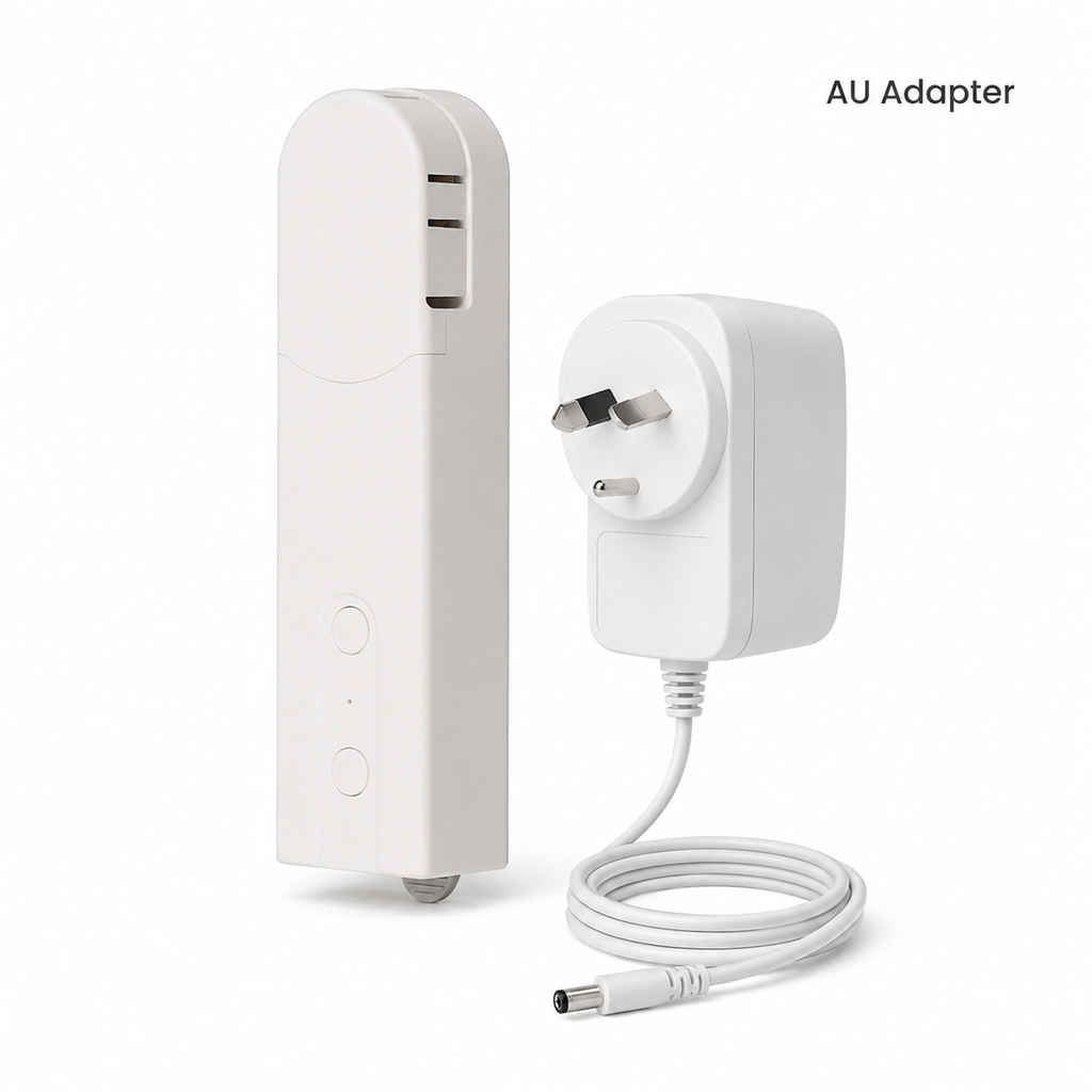 Studio variant image of smart blind motor with AU adapter