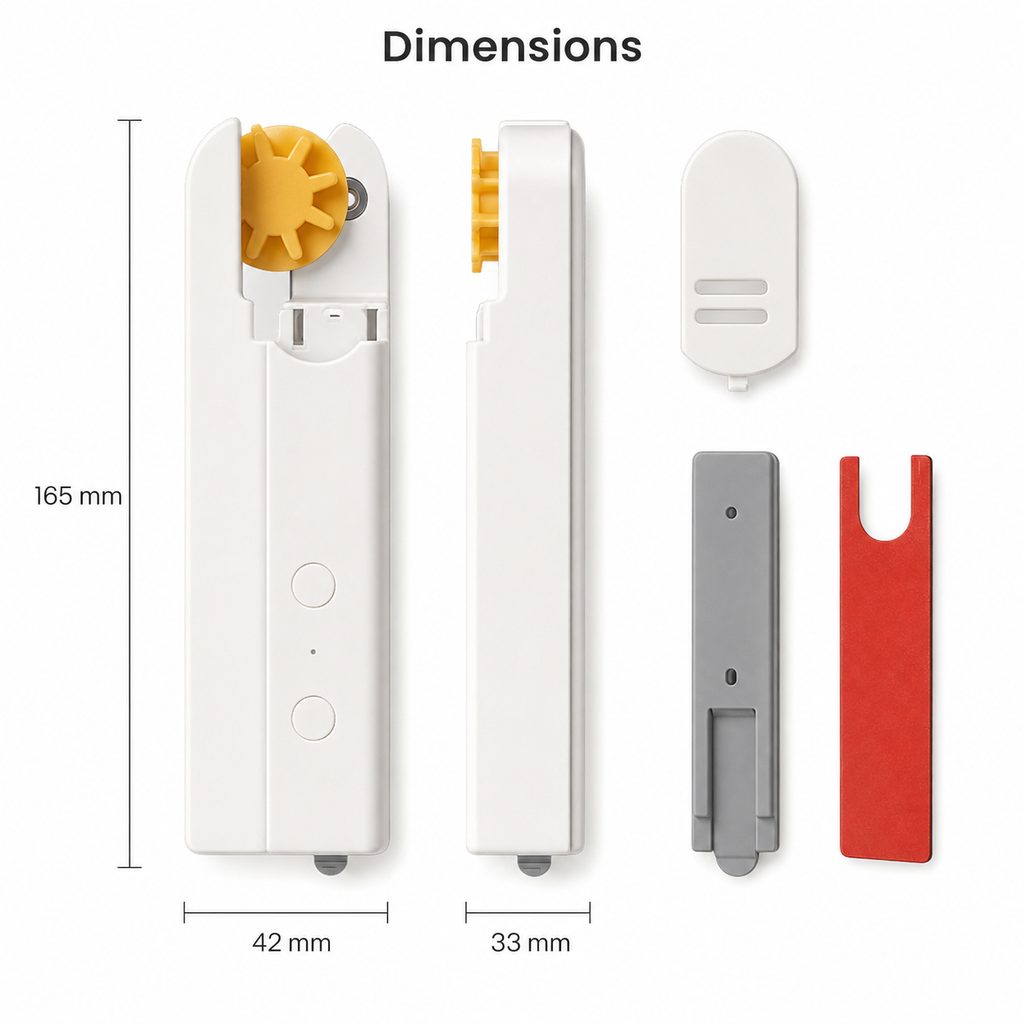 Dimensions diagram for smart blind motor and mounting parts