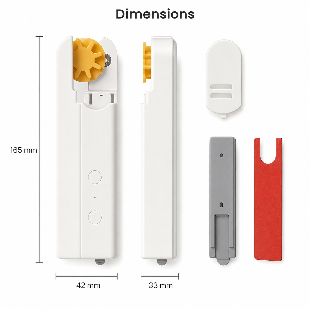Dimensions diagram for smart blind motor and mounting parts