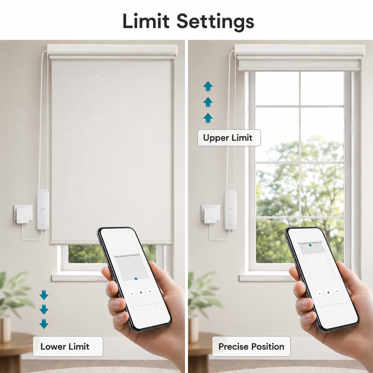 Upper and lower limit setting graphic for smart blind motor