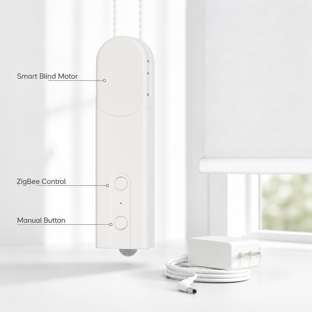 Premium product image of ZigBee smart blind motor with power adapter
