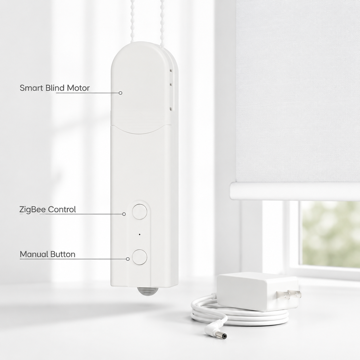 Premium product image of ZigBee smart blind motor with power adapter