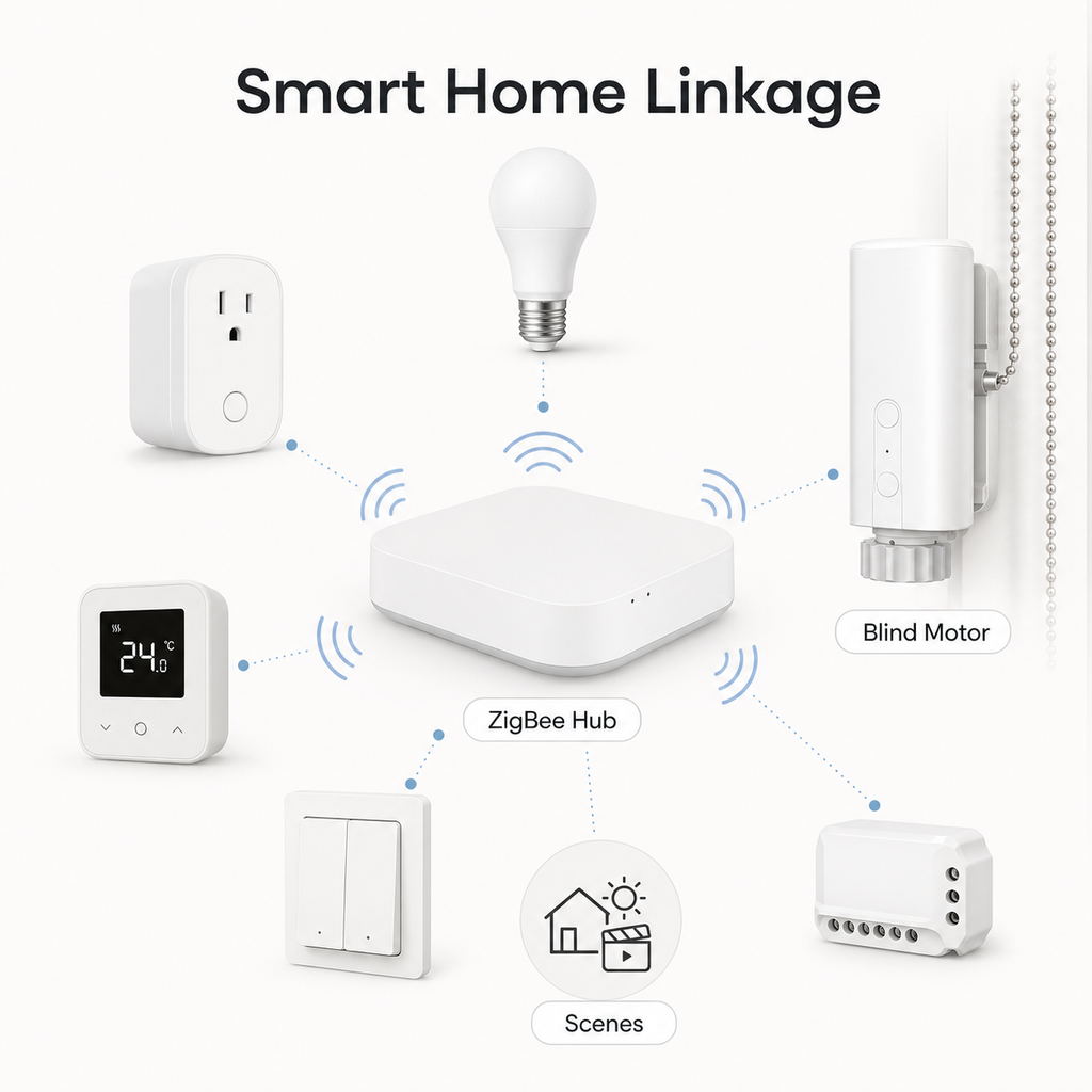 Smart home linkage diagram for ZigBee blind motor