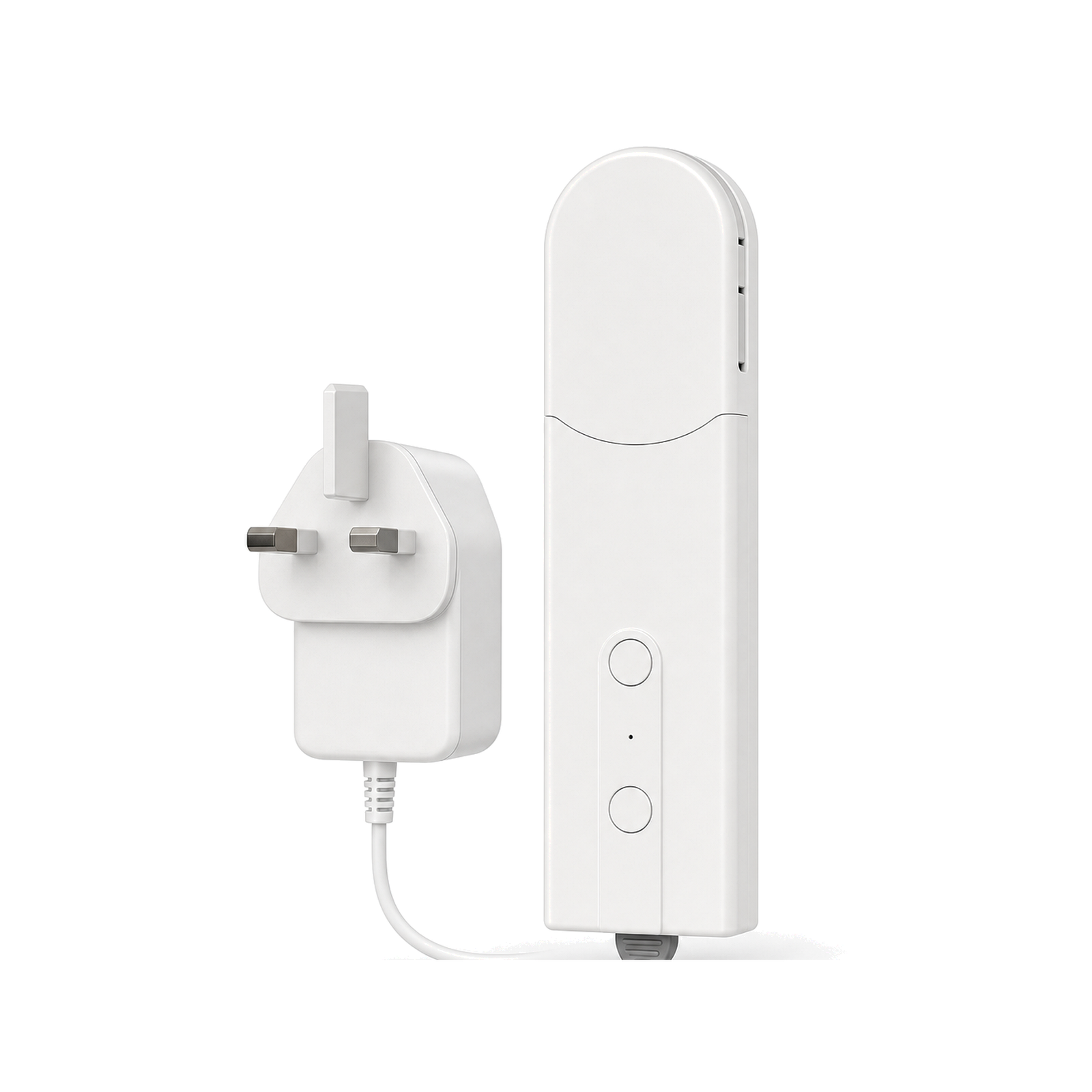 Motorisation store ZigBee NéoShade avec adaptateur UK sur fond blanc