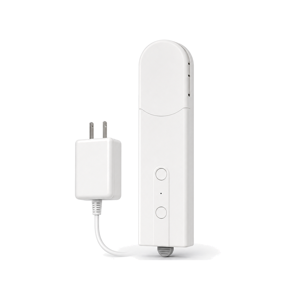 Motorisation store ZigBee NéoShade avec adaptateur US sur fond blanc