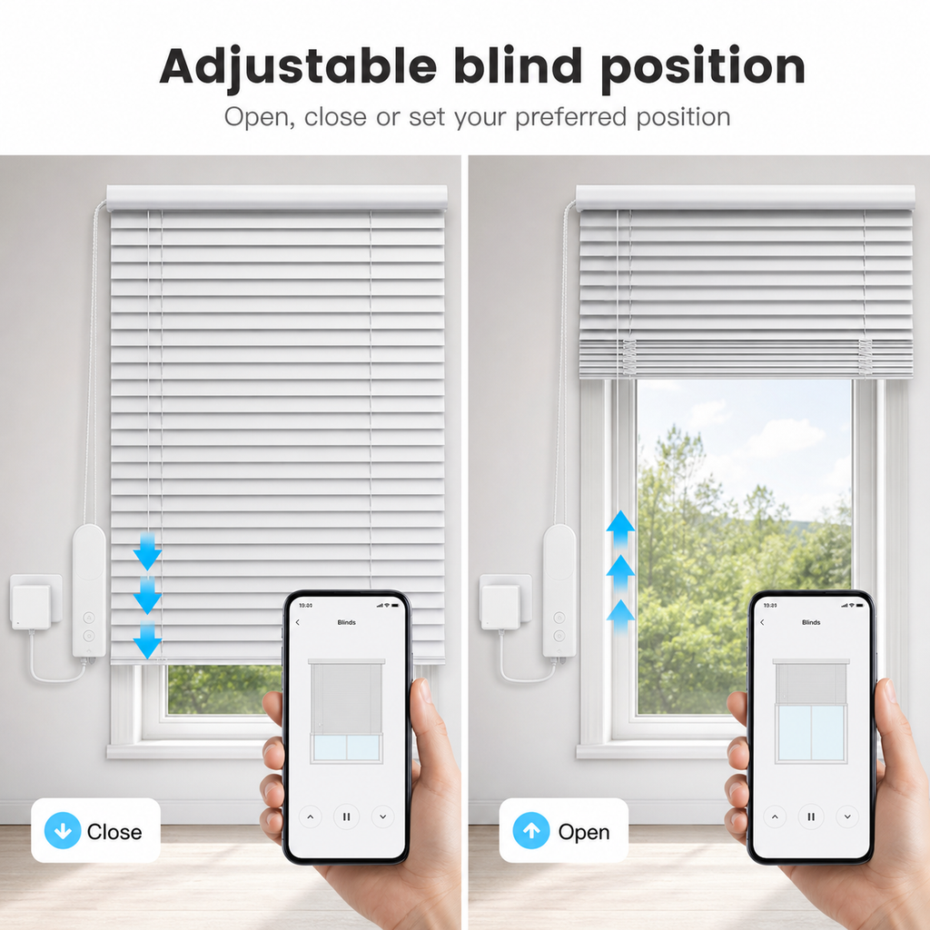 Feature image showing adjustable blind position control from a smartphone app