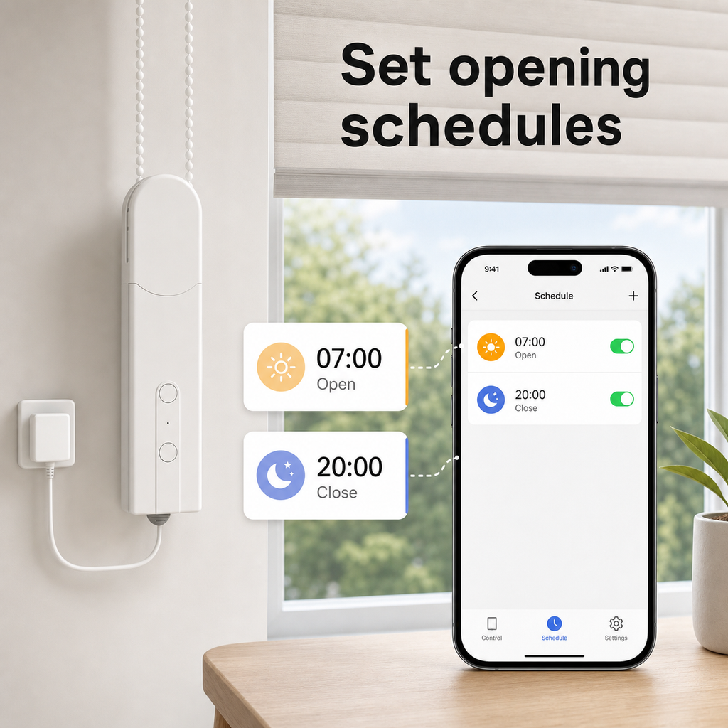 Schedule feature image for opening and closing smart blinds from an app