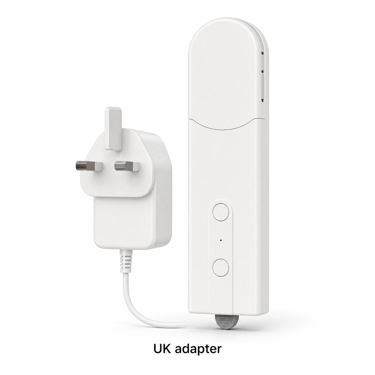 NéoShade smart shade motor variant with UK power adapter on white background