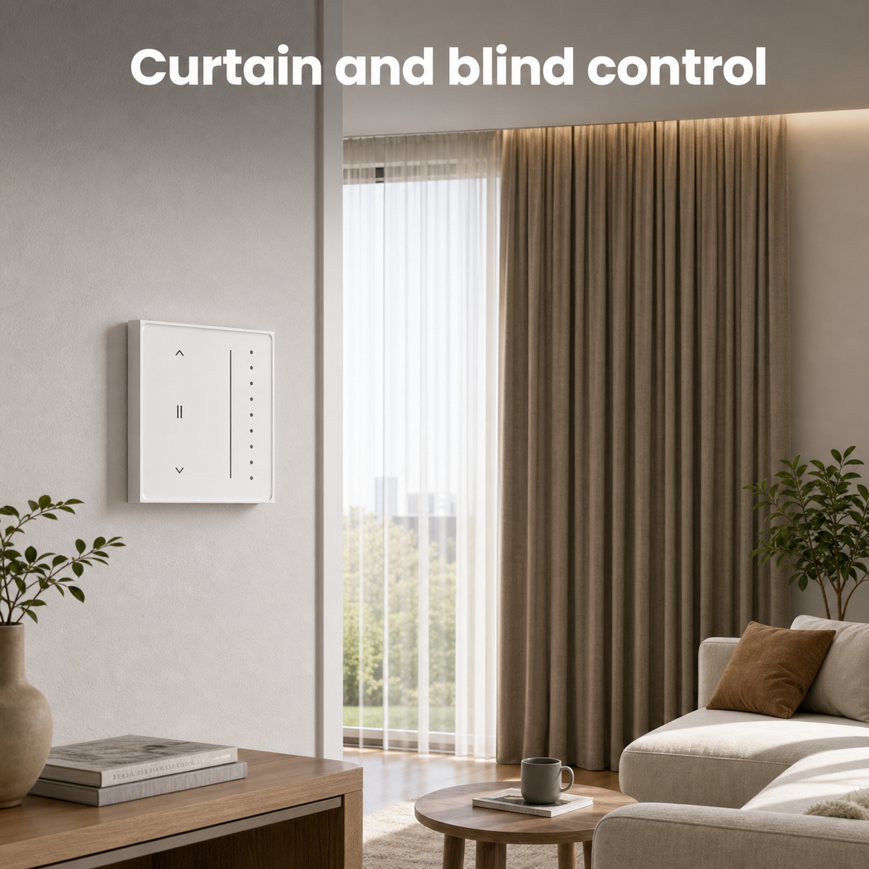 Modern living room curtain control lifestyle image