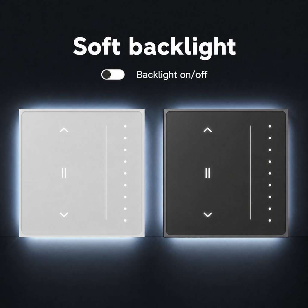 Soft backlight detail for curtain touch switch
