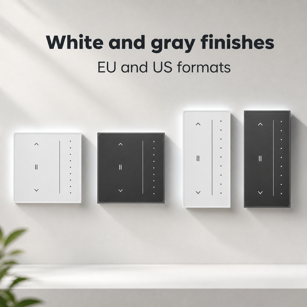 White and gray finish options for curtain touch switch