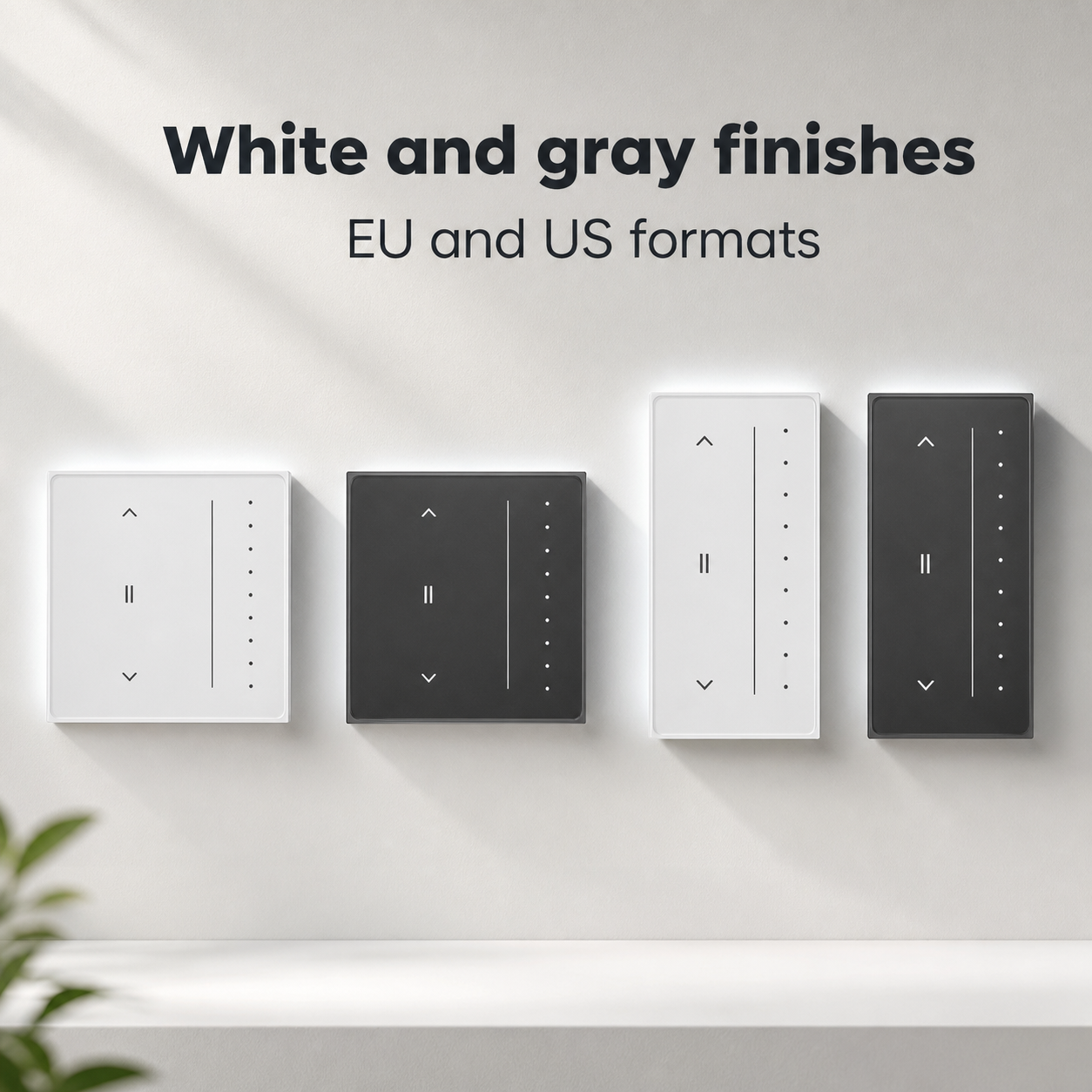 White and gray finish options for curtain touch switch