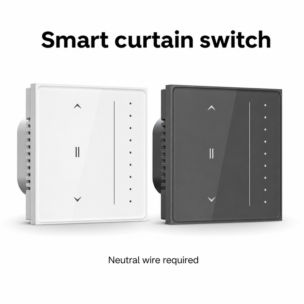 Studio overview of white and gray Zigbee curtain touch switches