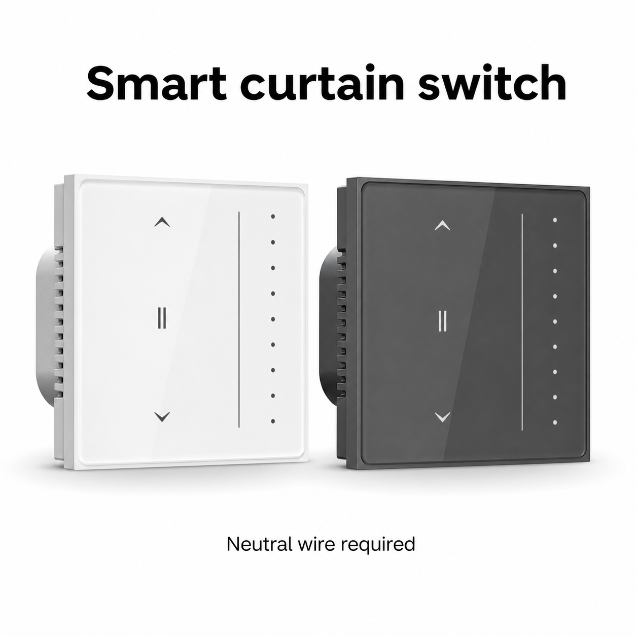 Studio overview of white and gray Zigbee curtain touch switches