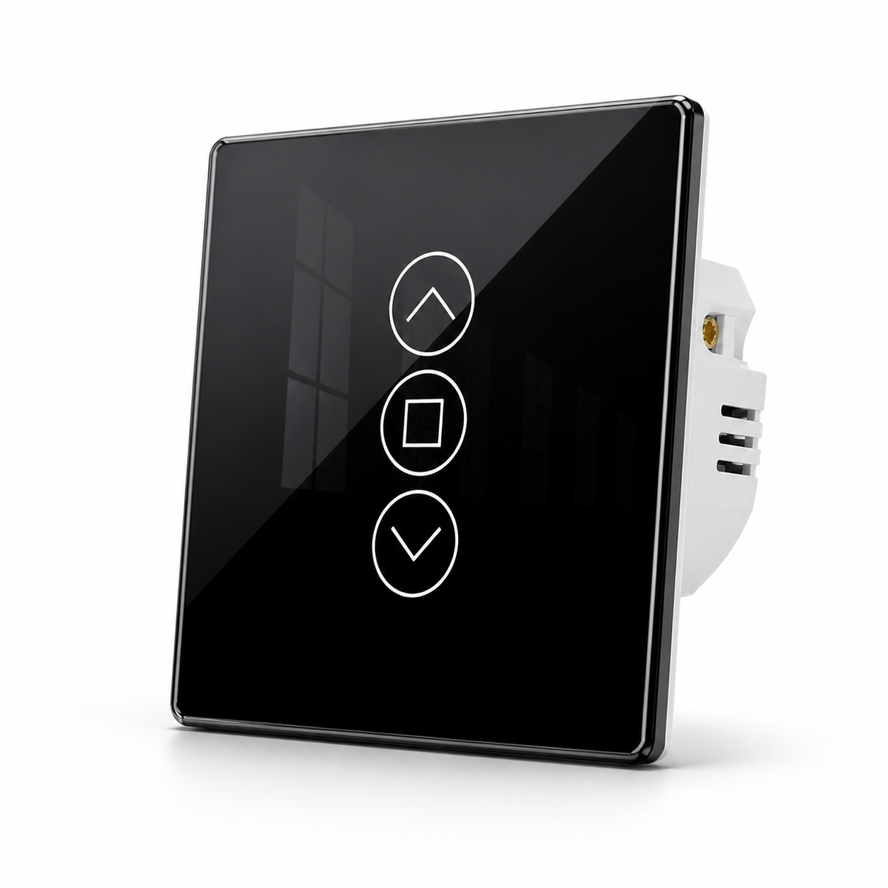 Black glass curtain switch angled studio packshot