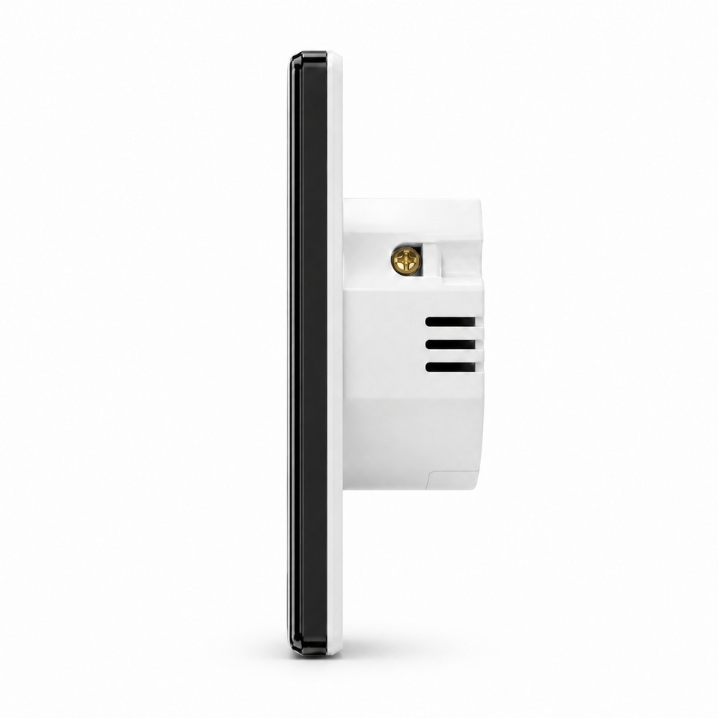 Side profile of black glass curtain switch with rear module
