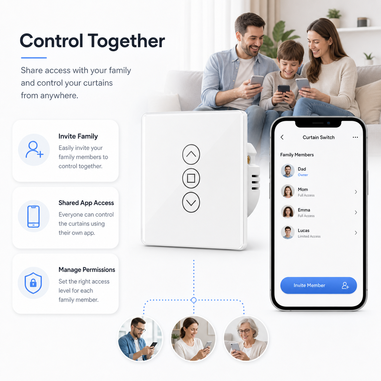 Family sharing app control visual for NéoShade Glass Comfort