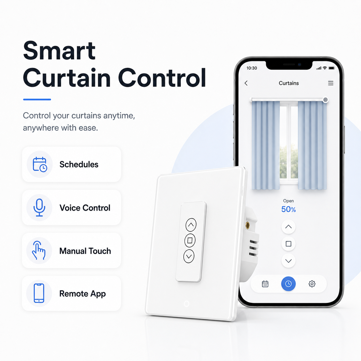 Smart curtain app control visual for NéoShade Glass Comfort