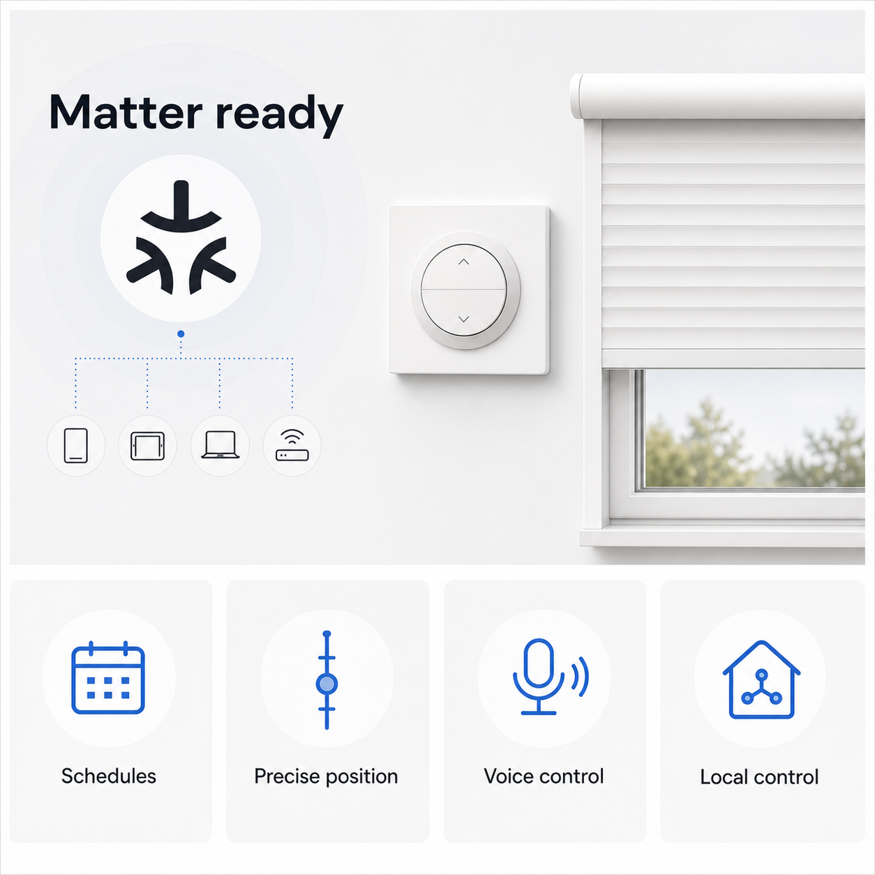 Matter-ready feature overview for NéoShade Orb-Matter Pro shutter control