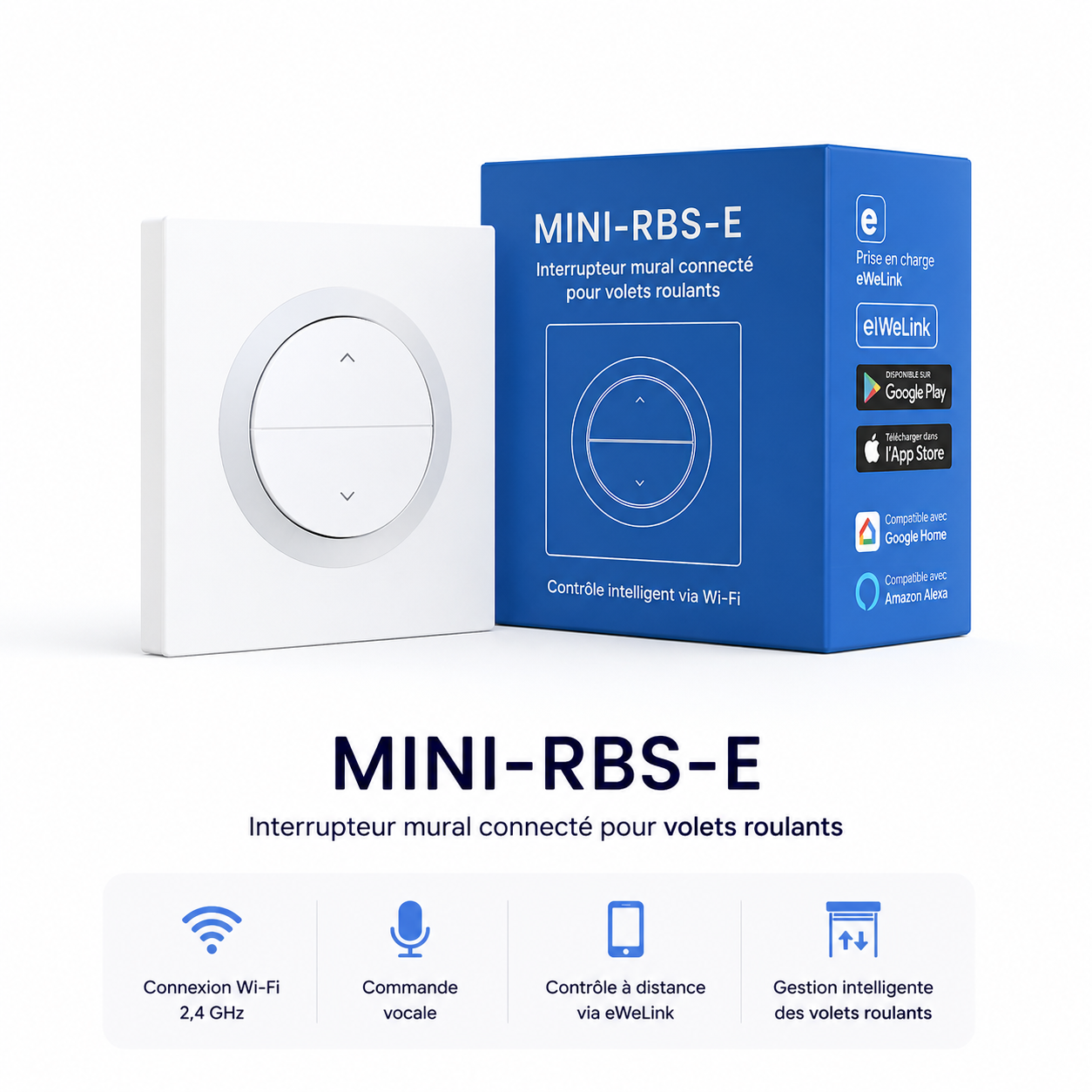 NéoShade Orb-Matter Pro MINI-RBS-E, interrupteur mural connecté Wi-Fi pour volets roulants avec commande vocale et eWeLink