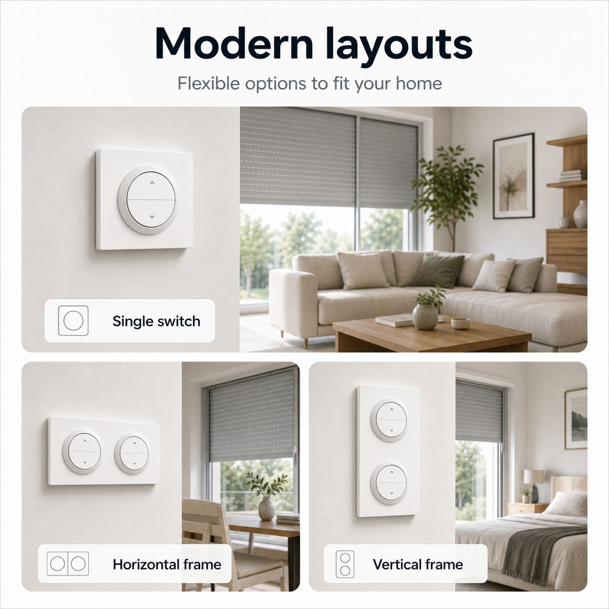 Modern single horizontal and vertical layout options for NéoShade Orb-Matter Pro