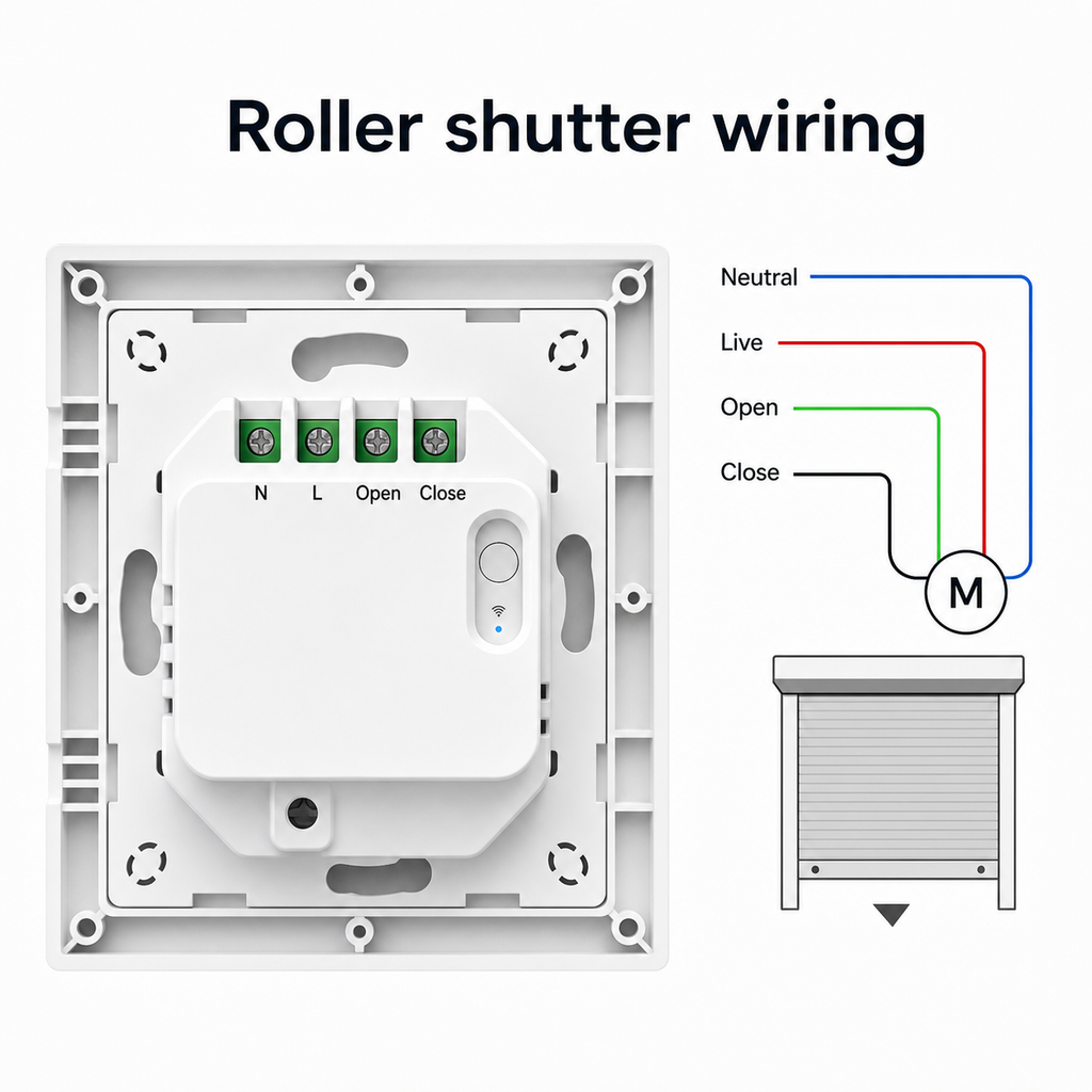 Rear wiring module overview for NéoShade Orb-Matter Pro roller shutter control
