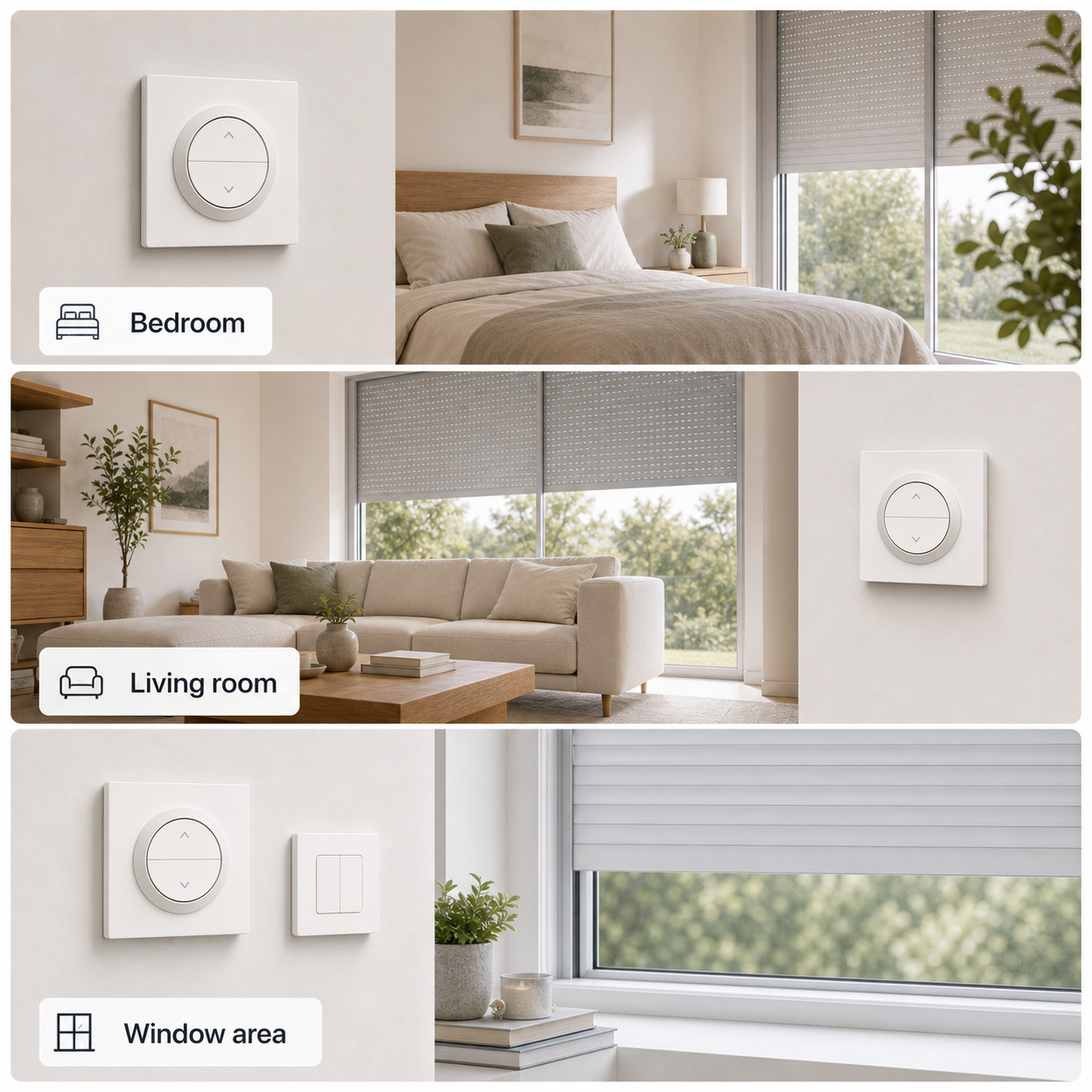 NéoShade Orb-Matter Pro installed in bedroom living room and window area scenes