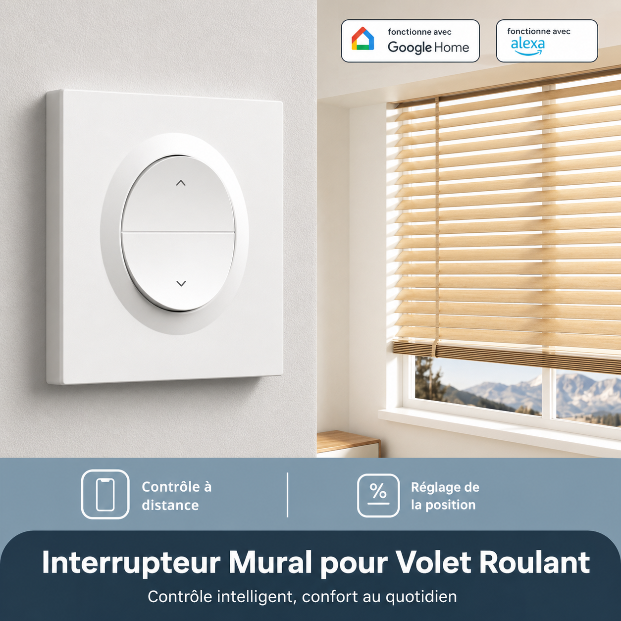 NéoShade Orb-ZigBee Pro, commande de volet roulant avec contrôle à distance et réglage du pourcentage compatible Google Home.